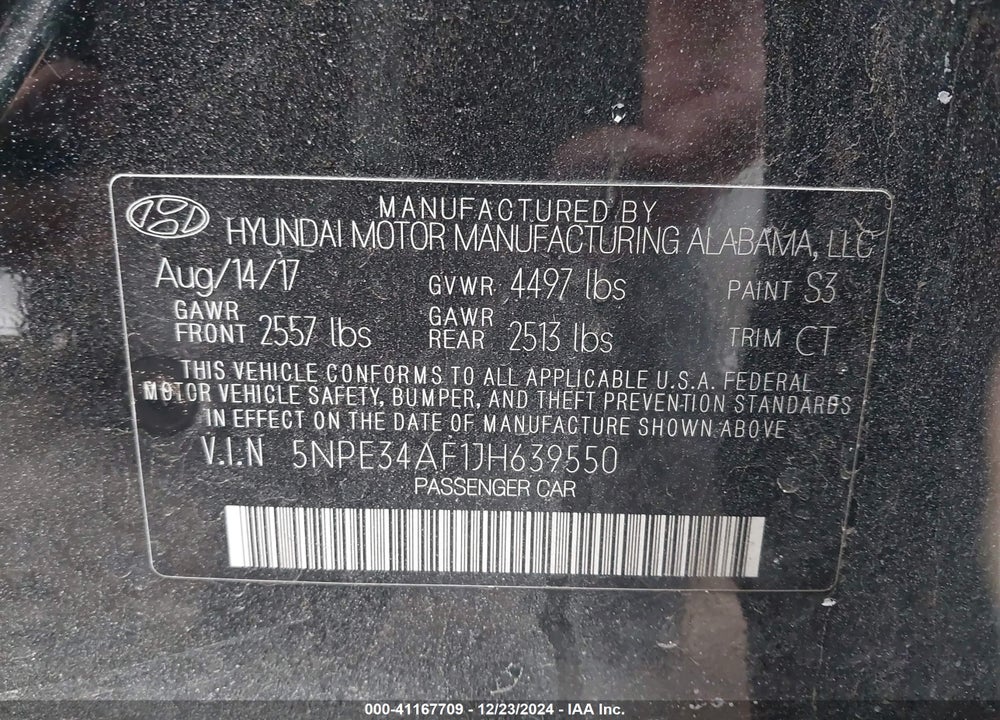 2018 HYUNDAI SONATA LIMITED VIN: 5NPE34AF1JH639550