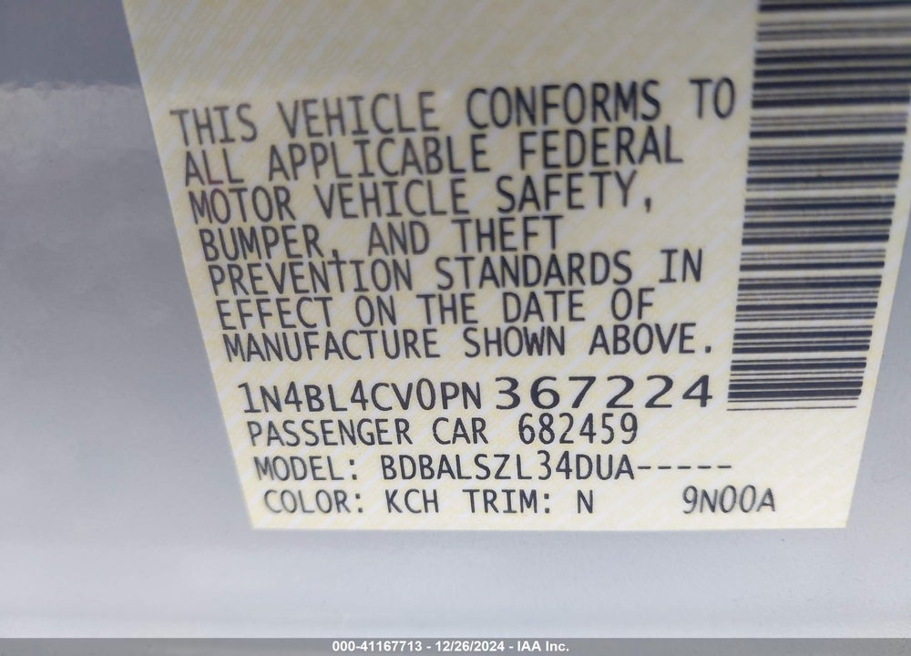 2023 NISSAN ALTIMA SR FWD VIN: 1N4BL4CV0PN367224