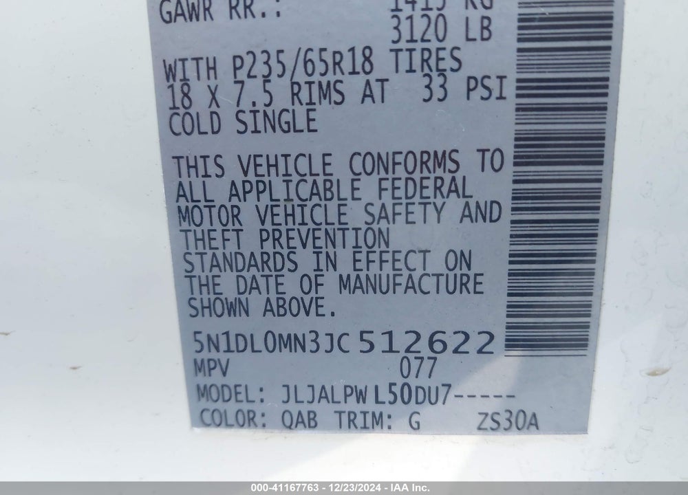 2018 INFINITI QX60 VIN: 5N1DL0MN3JC512622