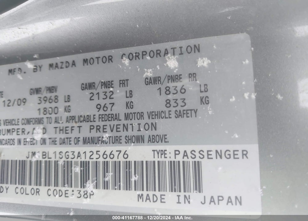 2010 MAZDA 3 I TOURING VIN: JM1BL1SG3A1256676
