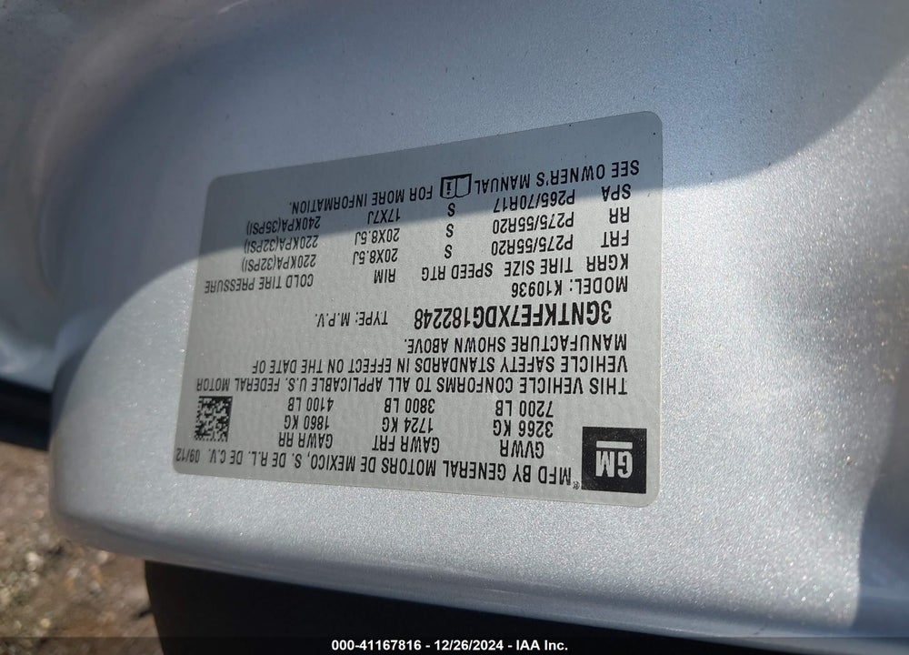 2013 CHEVROLET AVALANCHE VIN: 3GNTKFE7XDG182248