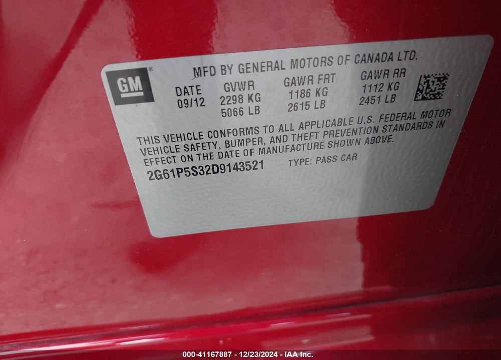 2013 CADILLAC XTS VIN: 2G61P5S32D9143521