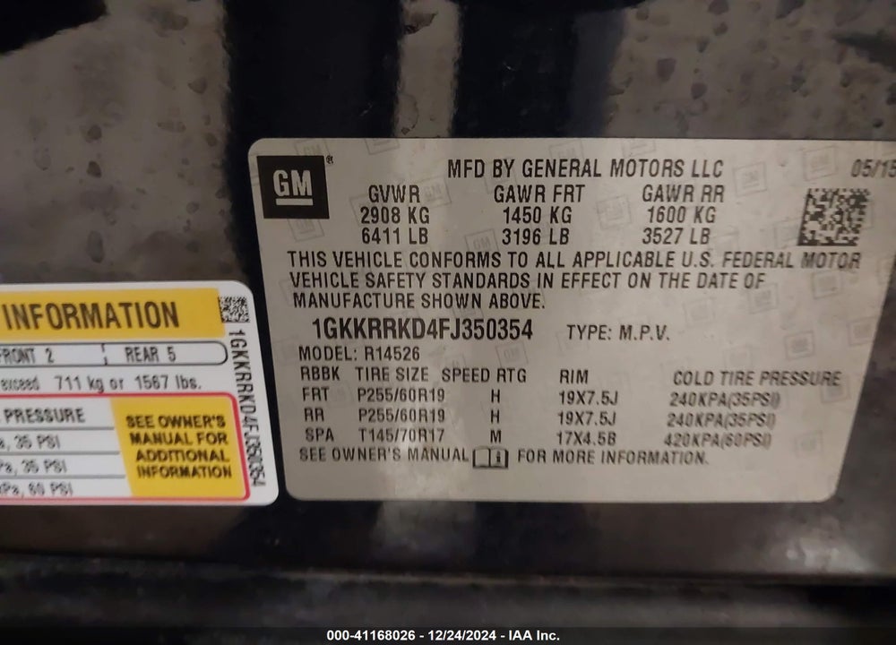 2015 GMC ACADIA SLT-1 VIN: 1GKKRRKD4FJ350354