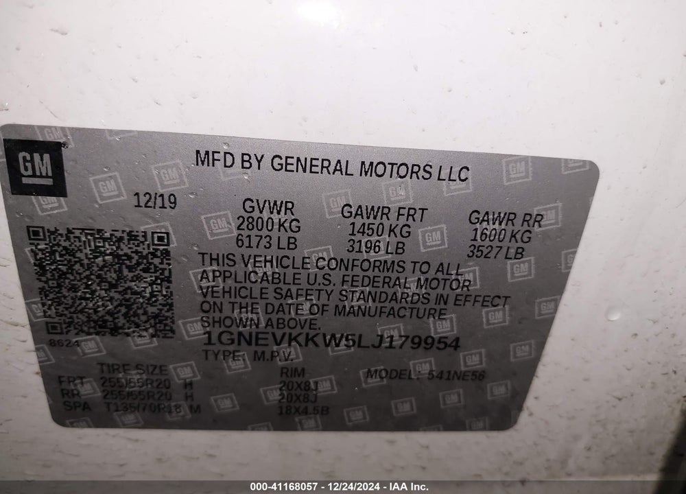 2020 CHEVROLET TRAVERSE AWD PREMIER VIN: 1GNEVKKW5LJ179954