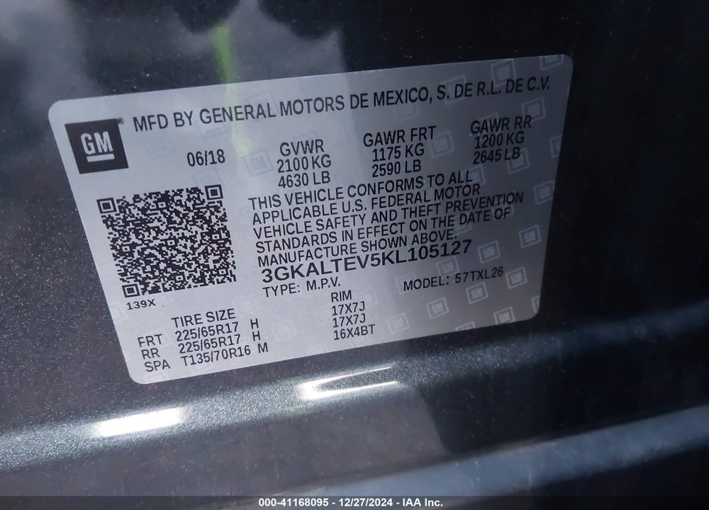 2019 GMC TERRAIN SLE VIN: 3GKALTEV5KL105127