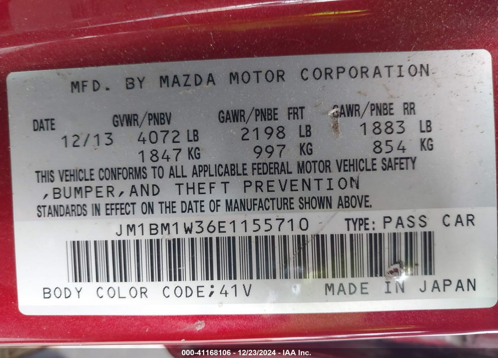 2014 MAZDA 3 S GRAND TOURING VIN: JM1BM1W36E1155710