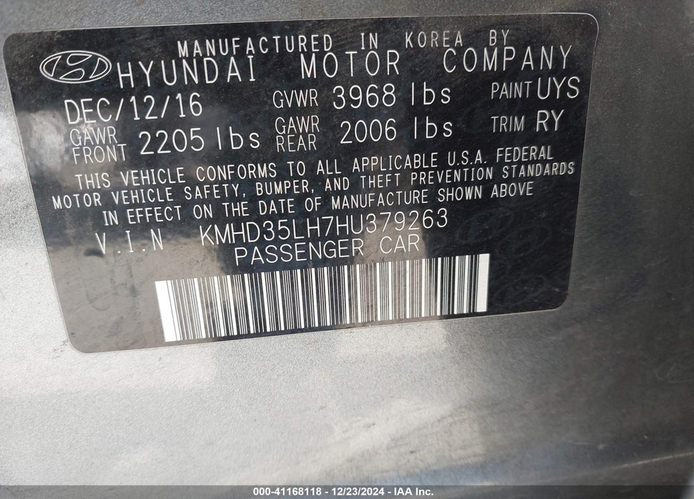 2017 HYUNDAI ELANTRA GT VIN: KMHD35LH7HU379263