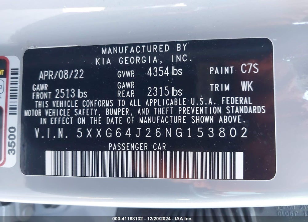 2022 KIA K5 GT LINE VIN: 5XXG64J26NG153802