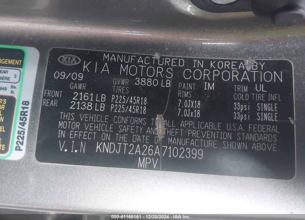 2010 KIA SOUL SPORT VIN: KNDJT2A26A7102399
