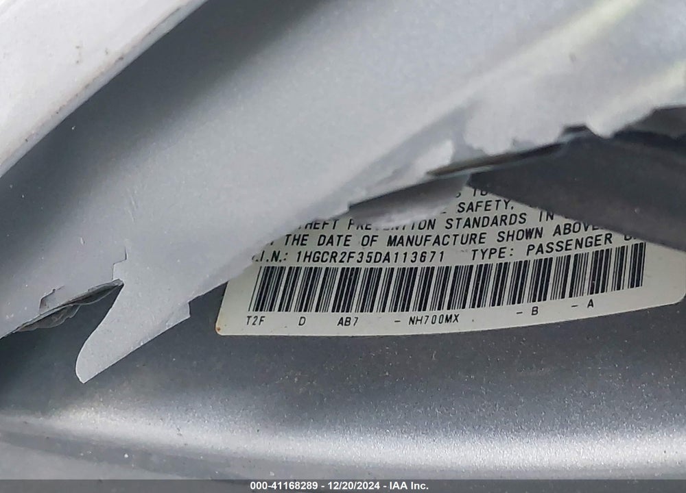2013 HONDA ACCORD LX VIN: 1HGCR2F35DA113671