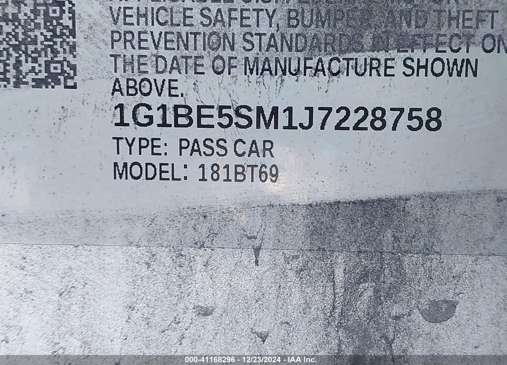 2018 CHEVROLET CRUZE LT AUTO VIN: 1G1BE5SM1J7228758