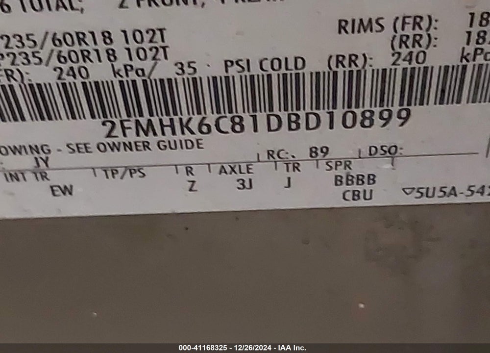 2013 FORD FLEX SEL VIN: 2FMHK6C81DBD10899