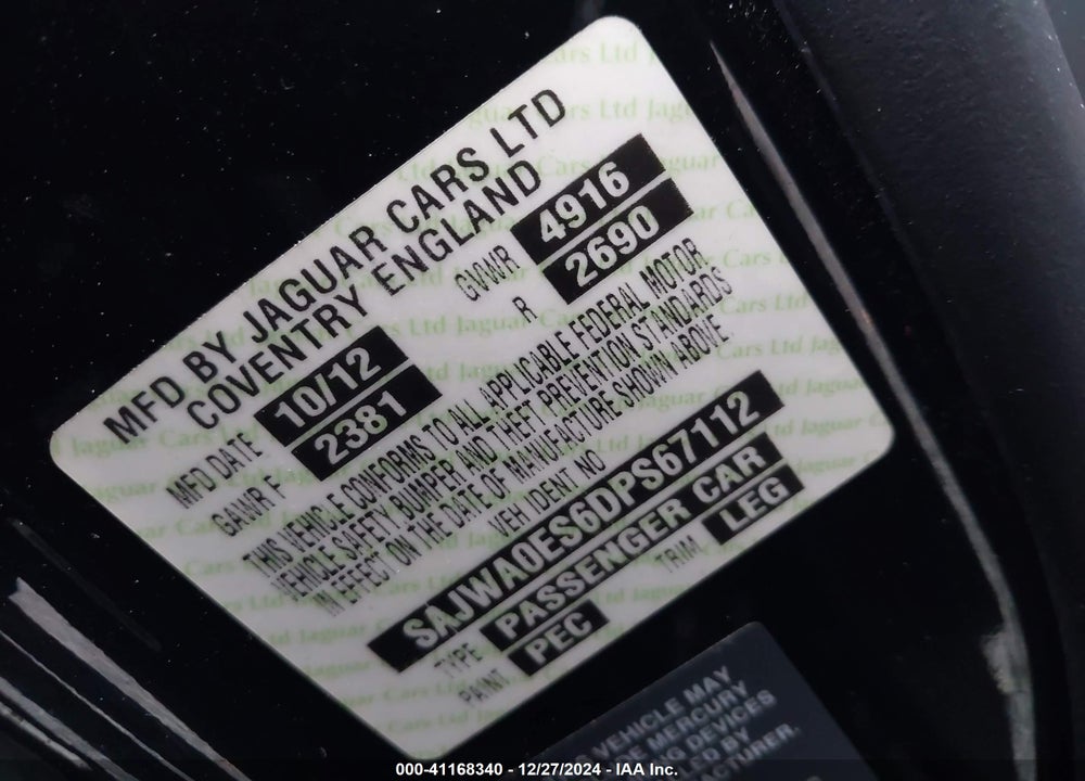2013 JAGUAR XF I4 T VIN: SAJWA0ES6DPS67112