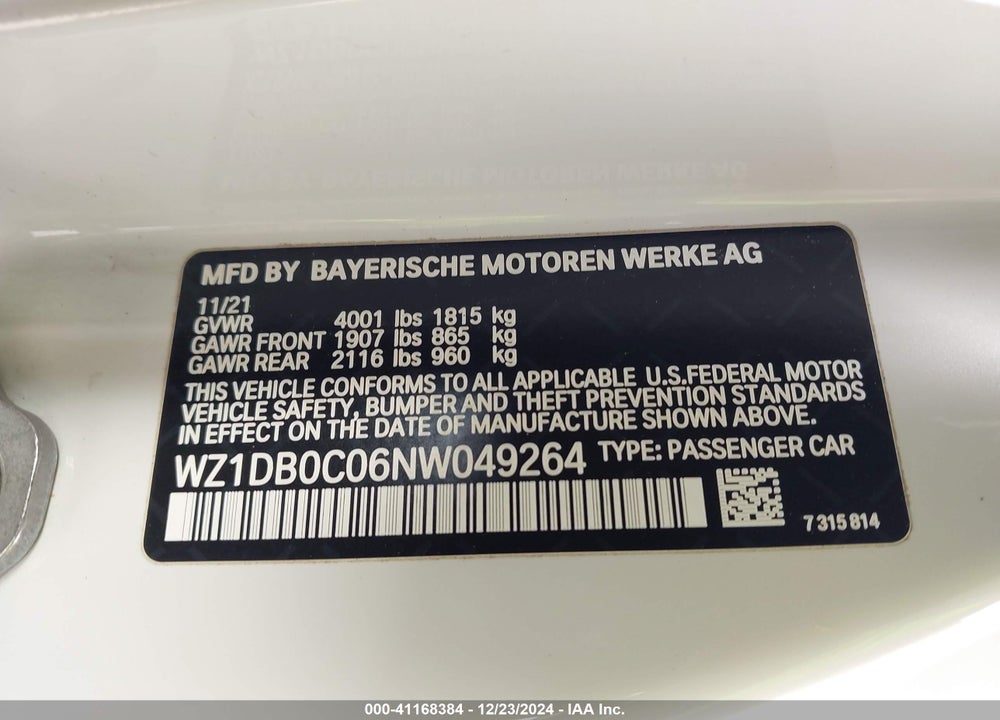 2022 TOYOTA SUPRA VIN: WZ1DB0C06NW049264