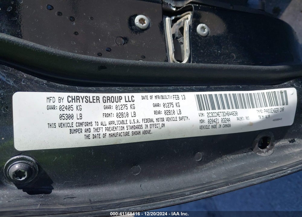 2013 CHRYSLER 300C VIN: 2C3CCAET3DH644630