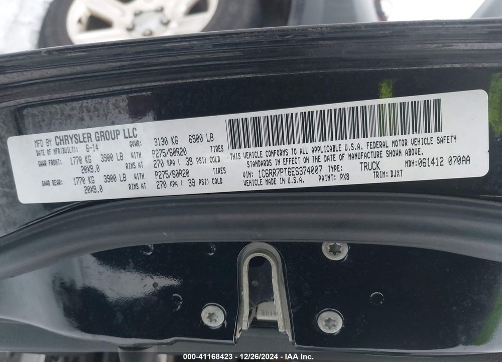 2014 RAM 1500 LONGHORN VIN: 1C6RR7PT6ES374007