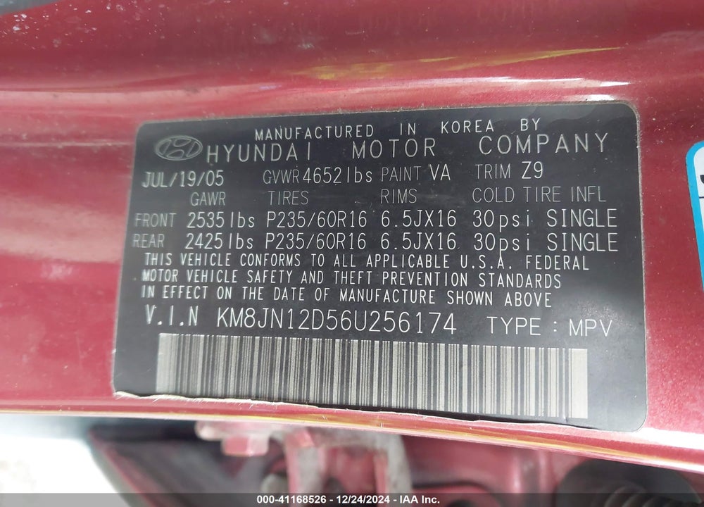 2006 HYUNDAI TUCSON GLS/LIMITED VIN: KM8JN12D56U256174