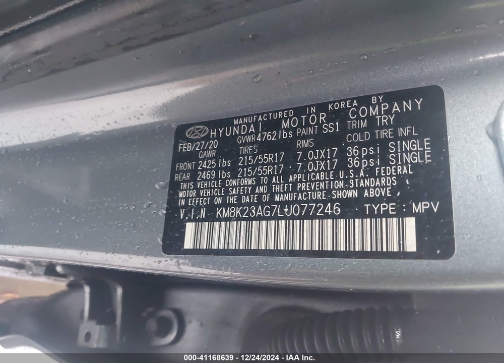 2020 HYUNDAI KONA ELECTRIC SEL VIN: KM8K23AG7LU077246