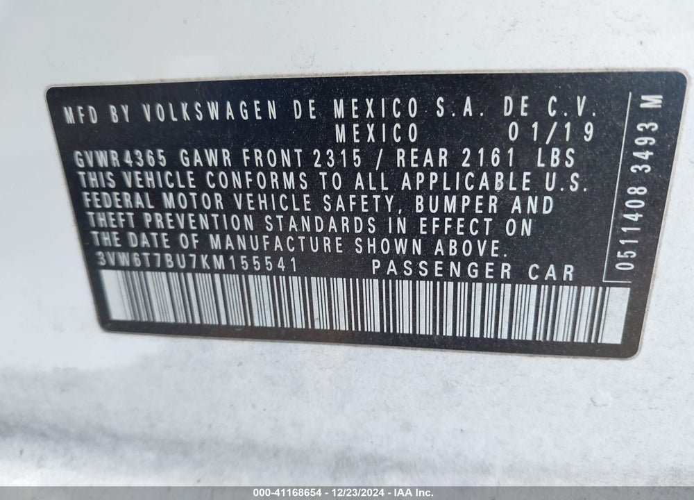 2019 VOLKSWAGEN JETTA GLI 2.0T 35TH ANNIVERSARY EDITION/2.0T AUTOBAHN/2.0T S VIN: 3VW6T7BU7KM155541