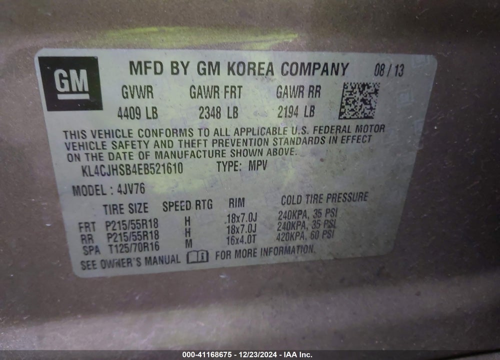 2014 BUICK ENCORE PREMIUM VIN: KL4CJHSB4EB521610