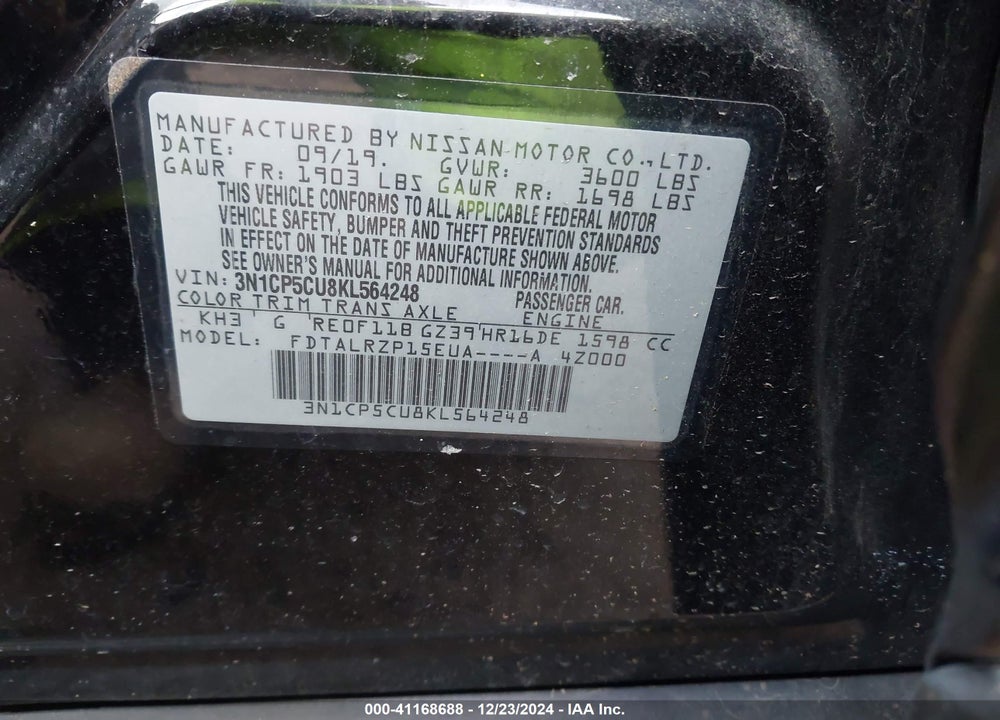 2019 NISSAN KICKS S VIN: 3N1CP5CU8KL564248