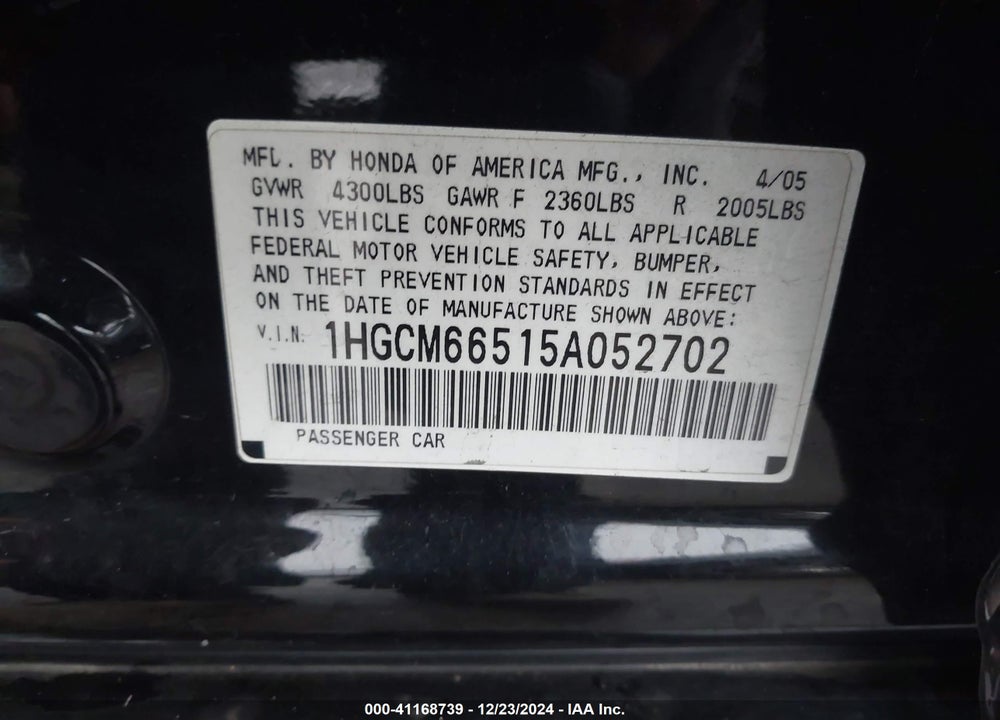 2005 HONDA ACCORD 3.0 EX VIN: 1HGCM66515A052702