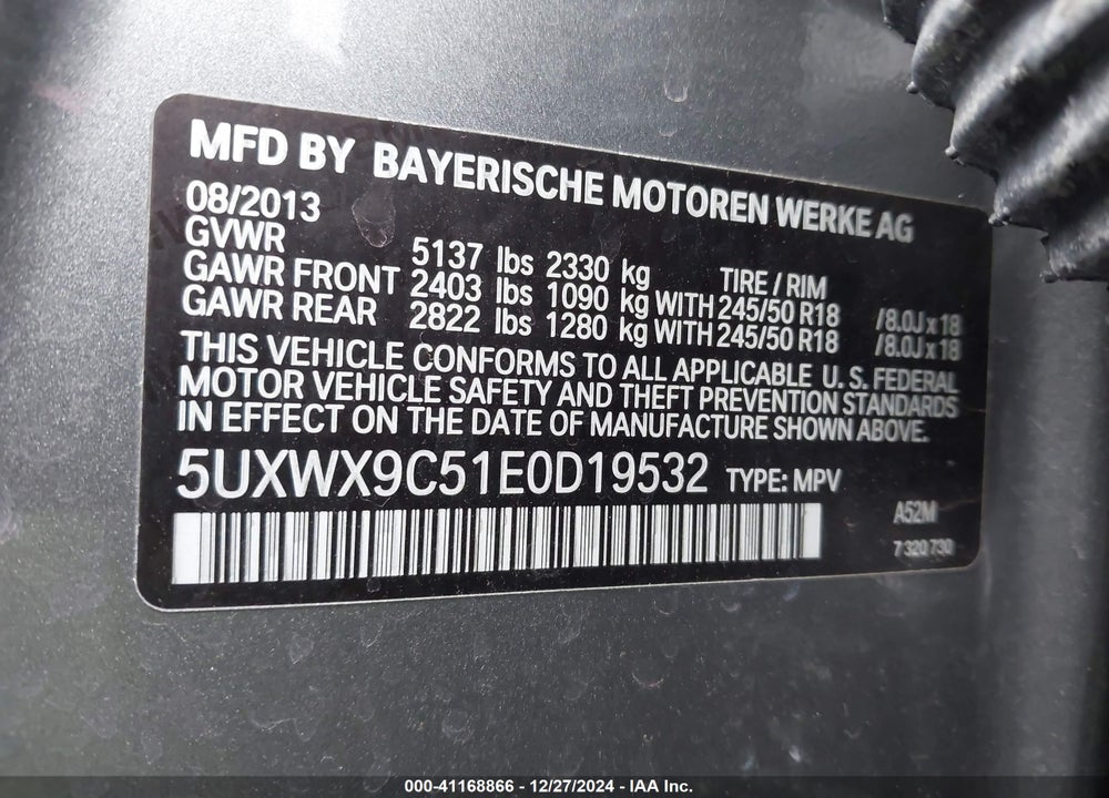 2014 BMW X3 XDRIVE28I VIN: 5UXWX9C51E0D19532