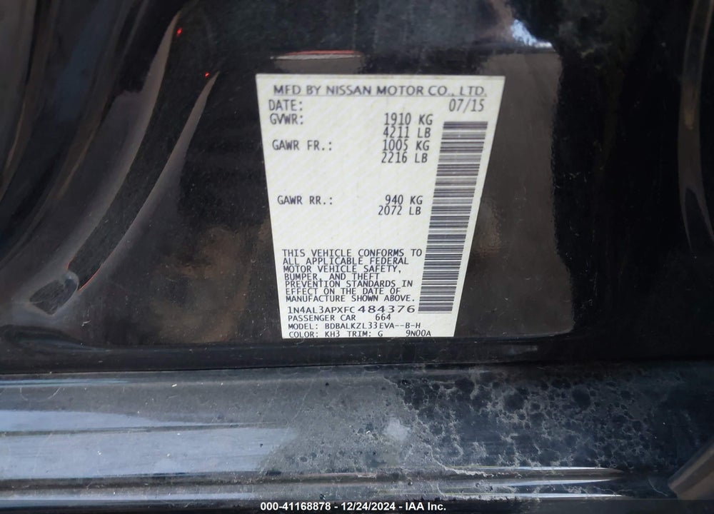2015 NISSAN ALTIMA VIN: 1N4AL3APXFC484376