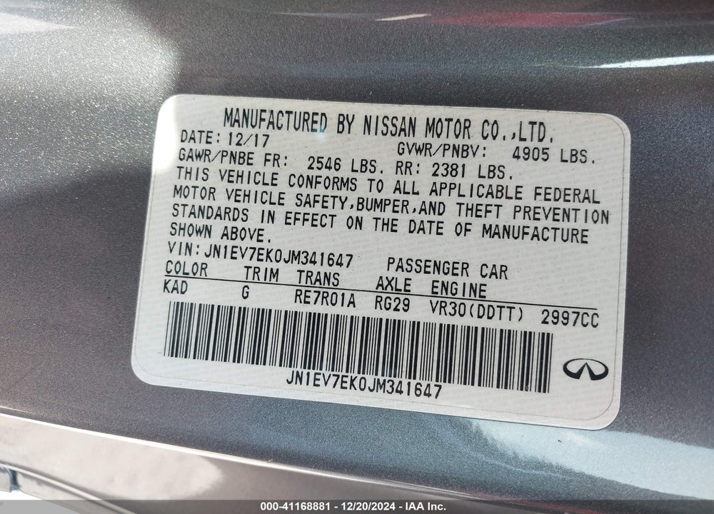 2018 INFINITI Q60 3.0T LUXE VIN: JN1EV7EK0JM341647