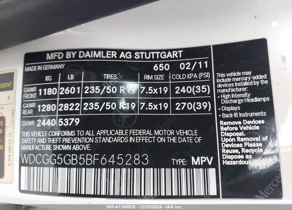 2011 MERCEDES-BENZ GLK 350 VIN: WDCGG5GB5BF645283