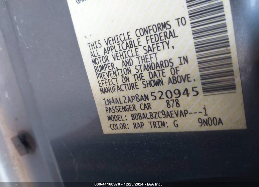 2010 NISSAN ALTIMA VIN: 1N4AL2AP8AN520945