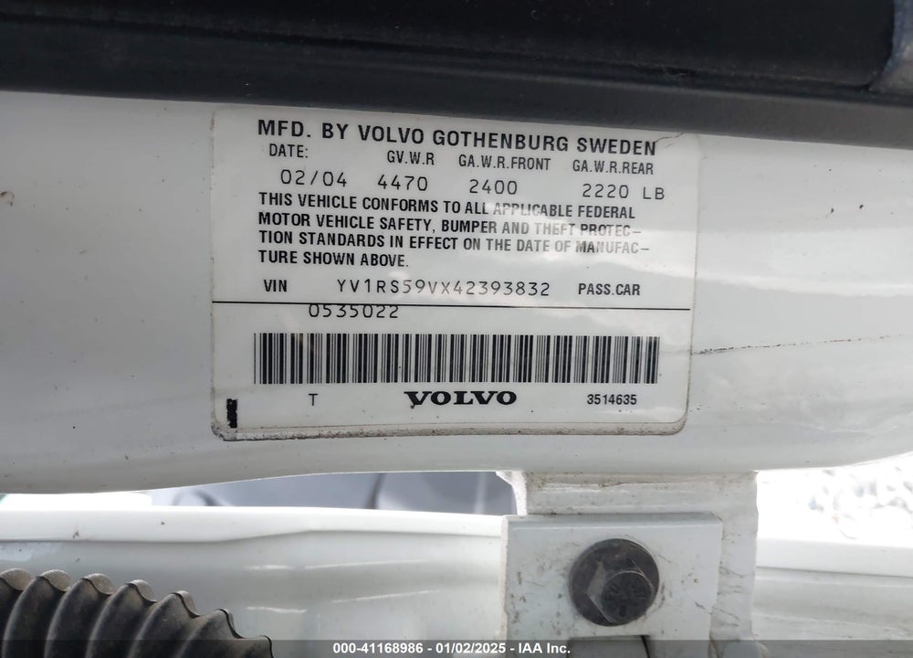 2004 VOLVO S60 2.5T VIN: YV1RS59VX42393832
