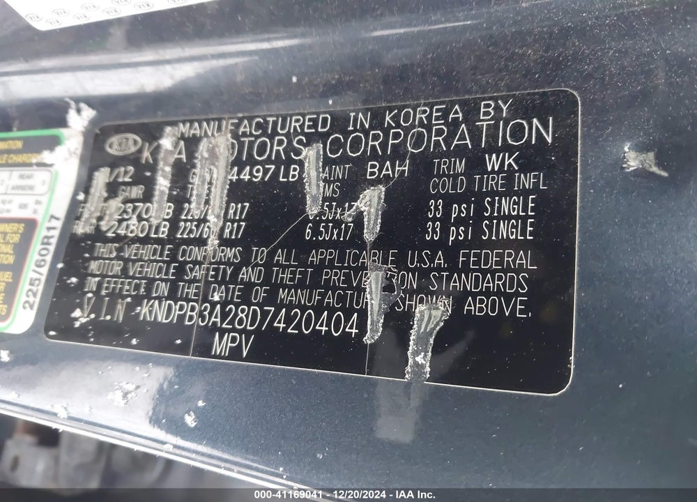 2013 KIA SPORTAGE LX VIN: KNDPB3A28D7420404