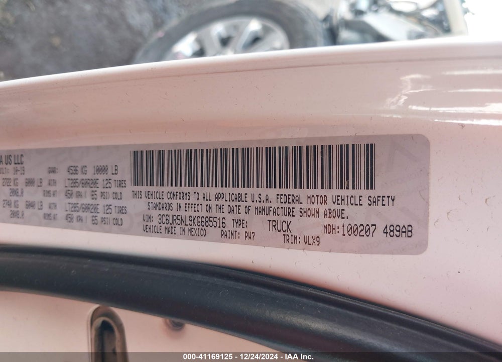 2019 RAM 2500 VIN: 3C6UR5NL9KG685516