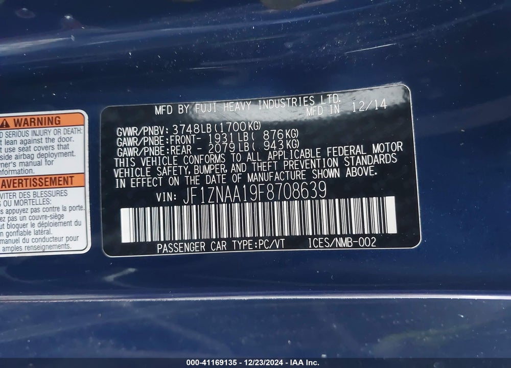 2015 SCION FR-S VIN: JF1ZNAA19F8708639