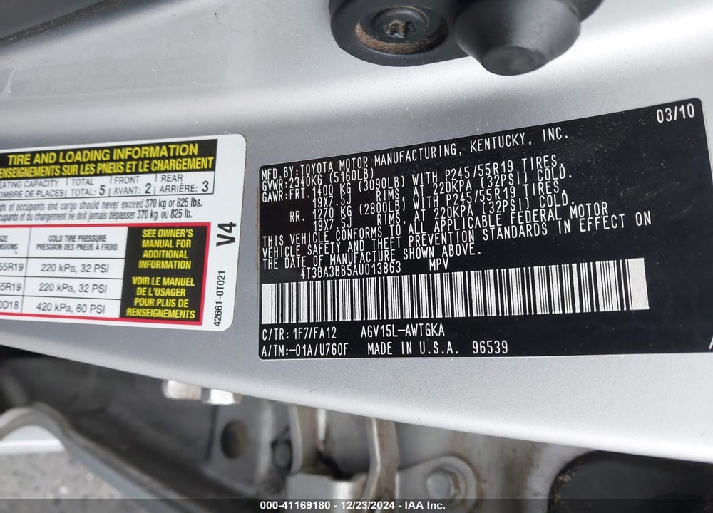 2010 TOYOTA VENZA VIN: 4T3BA3BB5AU013863