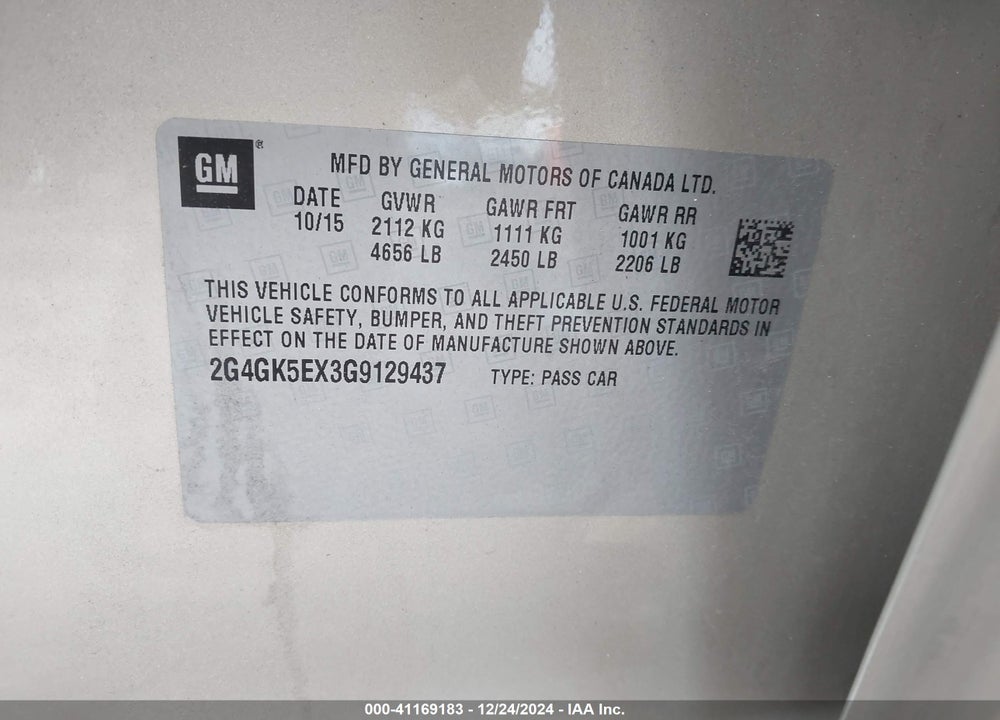 2016 BUICK REGAL VIN: 2G4GK5EX3G9129437