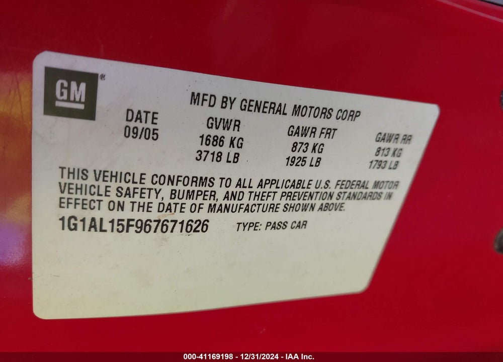 2006 CHEVROLET COBALT LT VIN: 1G1AL15F967671626
