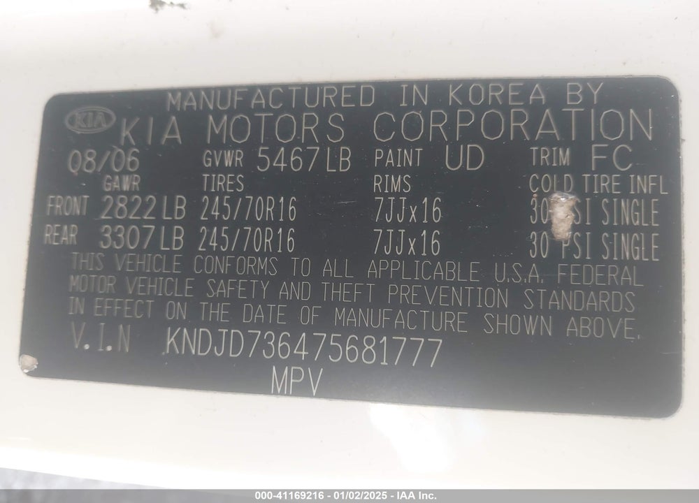 2007 KIA SORENTO VIN: KNDJD736475681777