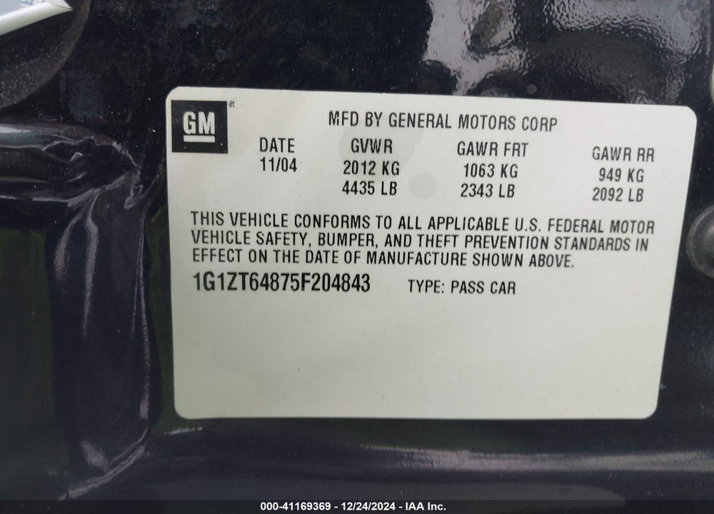 2005 CHEVROLET MALIBU MAXX LS VIN: 1G1ZT64875F204843