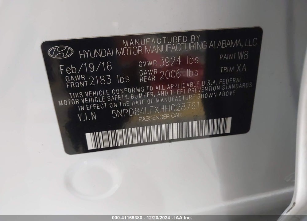 2017 HYUNDAI ELANTRA LIMITED VIN: 5NPD84LFXHH028761