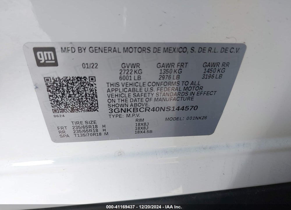 2022 CHEVROLET BLAZER FWD 2LT VIN: 3GNKBCR40NS144570
