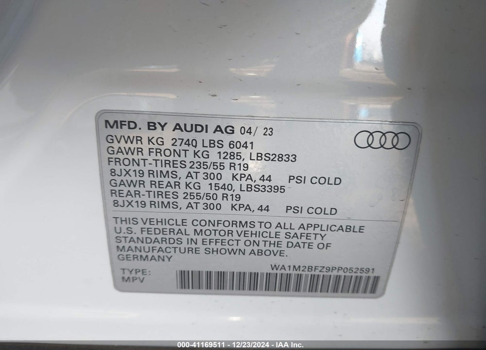 2023 AUDI Q4 E-TRON VIN: WA1M2BFZ9PP052591