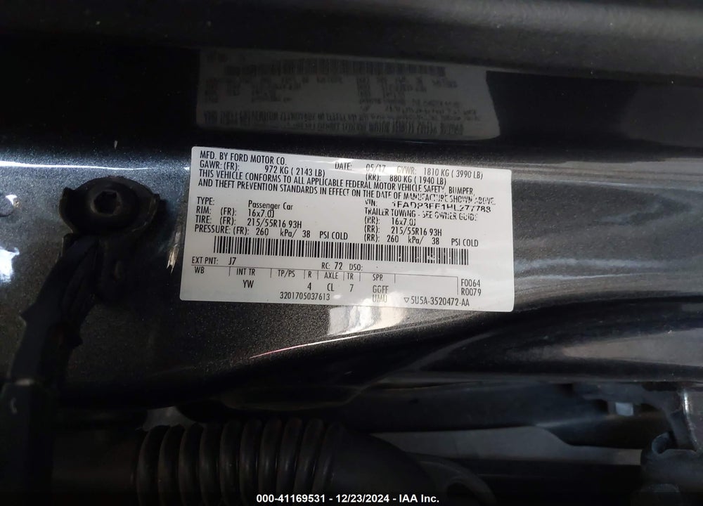 2017 FORD FOCUS SE VIN: 1FADP3FE1HL277788