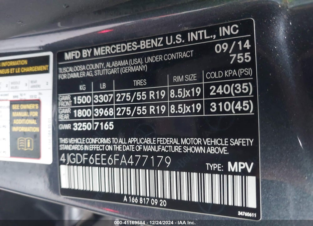 2015 MERCEDES-BENZ GL 450 4MATIC VIN: 4JGDF6EE6FA477179