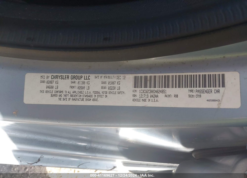 2013 DODGE AVENGER SXT VIN: 1C3CDZCB0DN624851