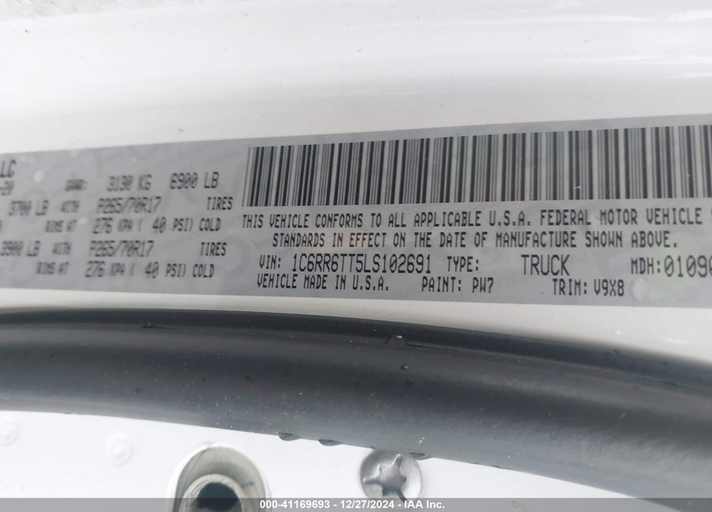 2020 RAM 1500 CLASSIC VIN: 1C6RR6TT5LS102691
