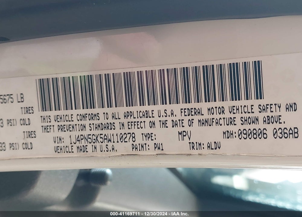 2010 JEEP LIBERTY LIMITED VIN: 1J4PN5GK5AW110278