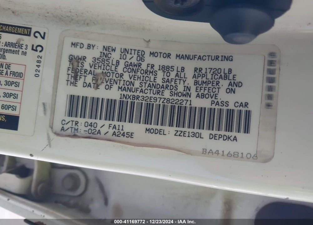 2007 TOYOTA COROLLA CE VIN: 1NXBR32E97Z822271