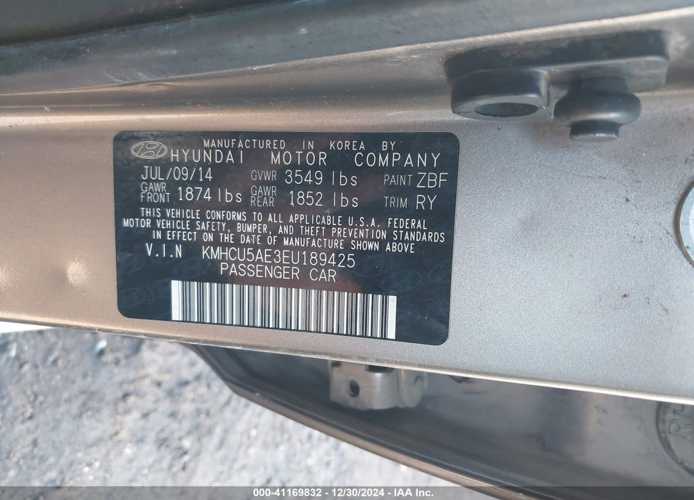 2014 HYUNDAI ACCENT SE VIN: KMHCU5AE3EU189425
